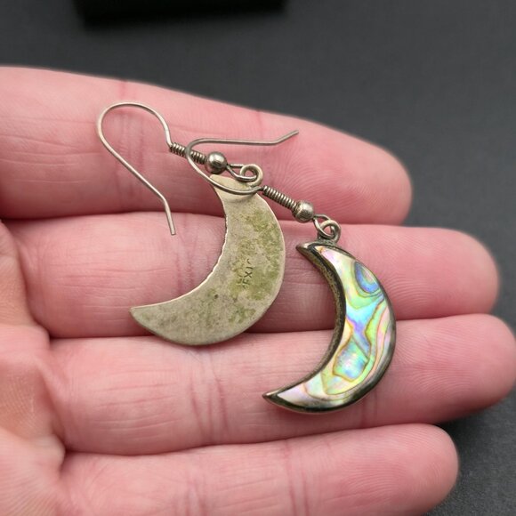 Silver Plated Abalone Shell Crescent Moon Earrings A6572 - Picture 3 of 5